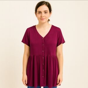 Bobbie Brooks Burgundy Peasant Blouse Size Sm